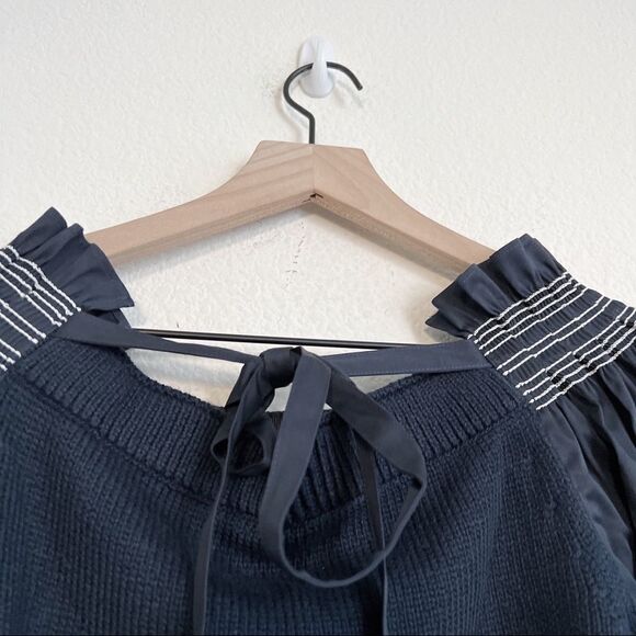 Adeam Womens Off Shoulder Smocking Sweater Navy Blue Cotton Size Extra Small - Picture 9 of 13